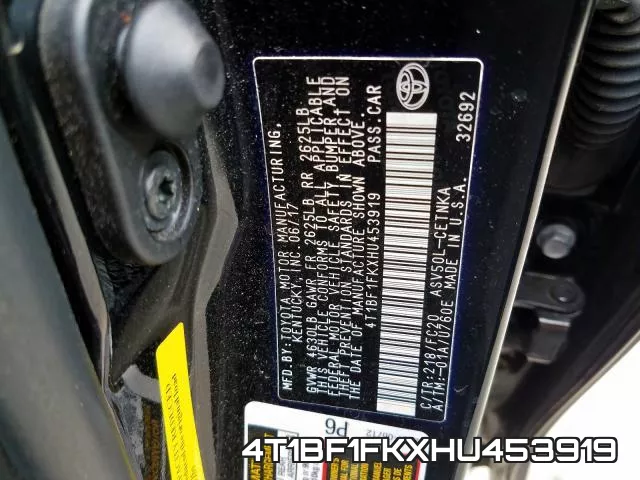 4T1BF1FKXHU453919 фото 2