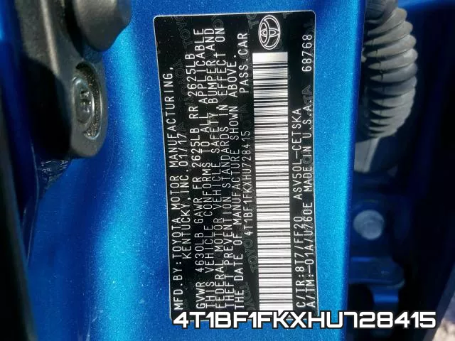 4T1BF1FKXHU728415 фото 2