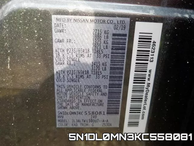 5N1DL0MN3KC558081 фото 2