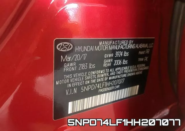 5NPD74LF1HH207077 фото 2