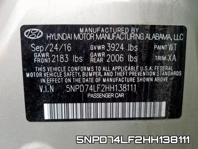 5NPD74LF2HH138111 фото 2