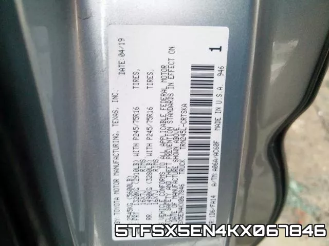 5TFSX5EN4KX067846 фото 2