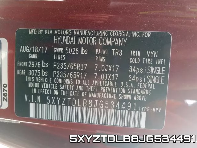 5XYZTDLB8JG534491 фото 2