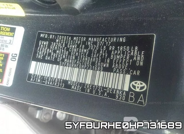 5YFBURHE0HP731689 фото 8