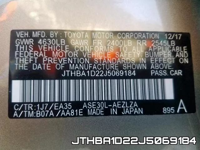 JTHBA1D22J5069184 фото 2