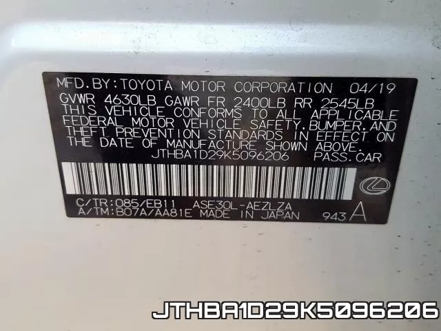 JTHBA1D29K5096206 фото 2