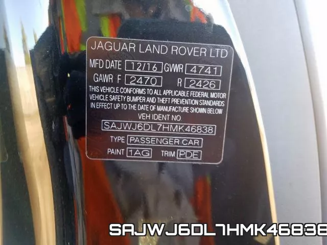 SAJWJ6DL7HMK46838 фото 2