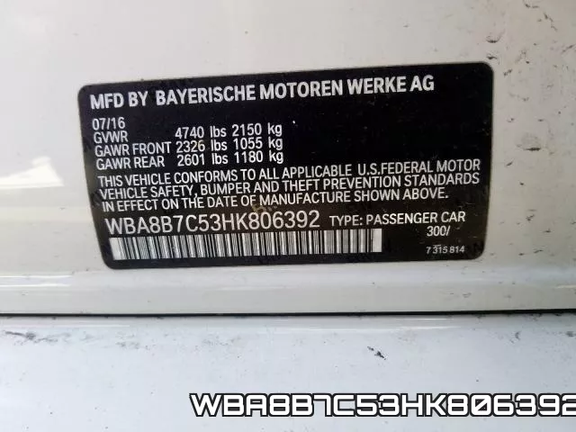 WBA8B7C53HK806392 фото 2