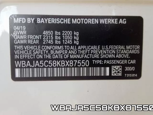 WBAJA5C58KBX87550 фото 2