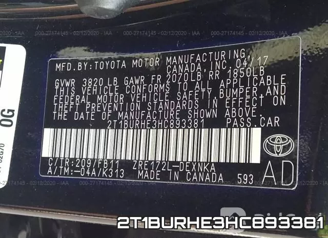 2T1BURHE3HC893381 фото 10