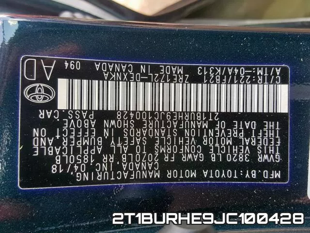 2T1BURHE9JC100428 фото 2