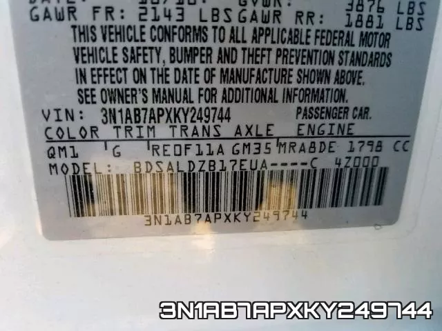 3N1AB7APXKY249744 фото 2