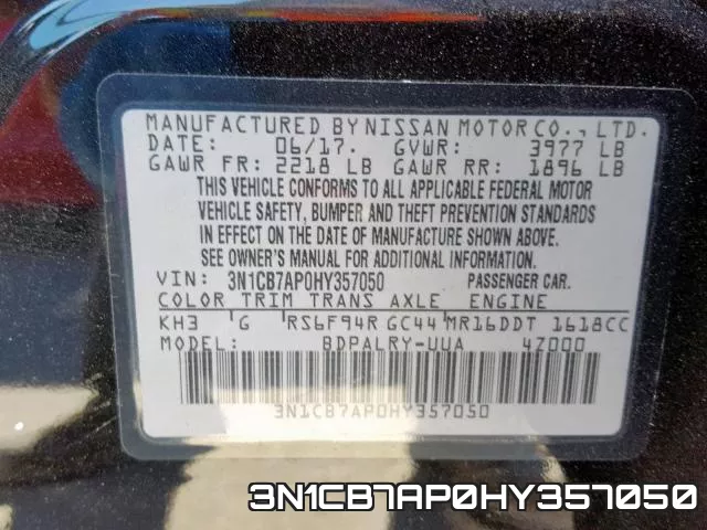 3N1CB7AP0HY357050 фото 2