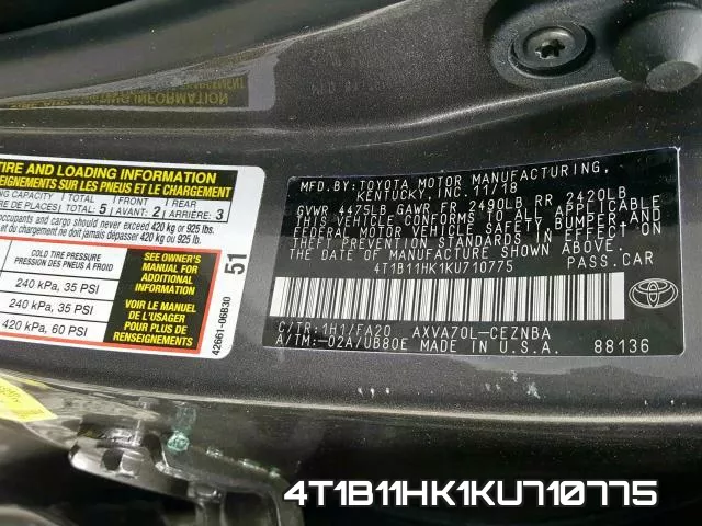 4T1B11HK1KU710775 фото 2