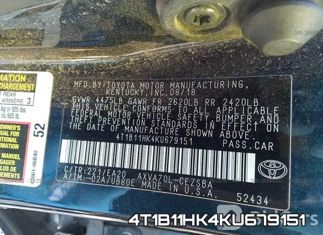 4T1B11HK4KU679151 фото 8
