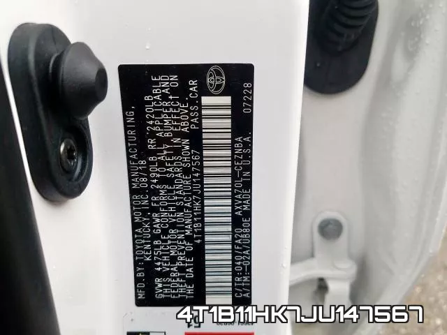 4T1B11HK7JU147567 фото 2