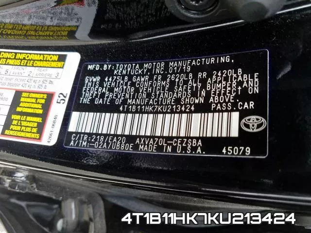 4T1B11HK7KU213424 фото 2