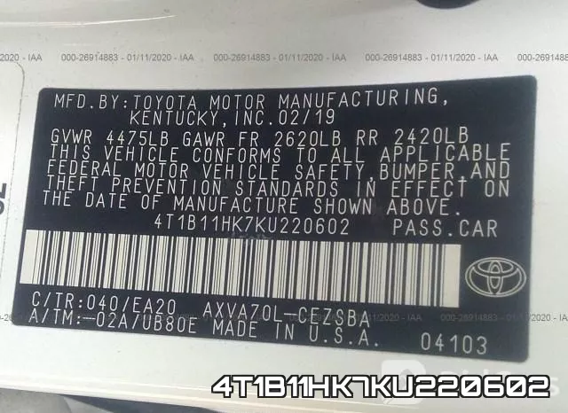 4T1B11HK7KU220602 фото 4