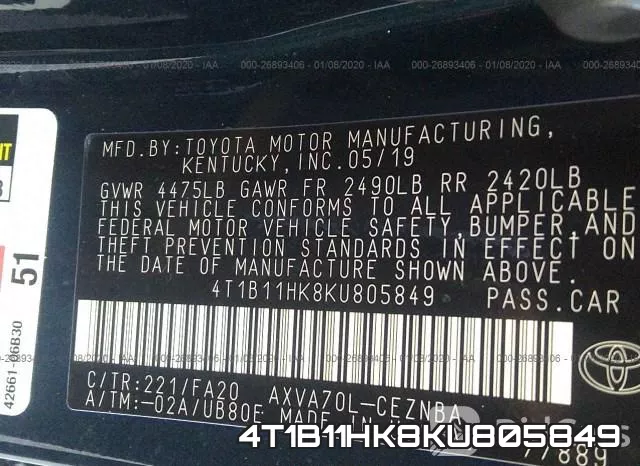 4T1B11HK8KU805849 фото 5