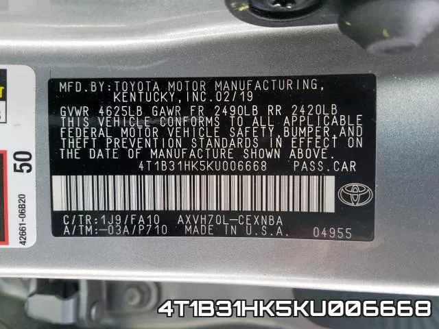 4T1B31HK5KU006668 фото 2