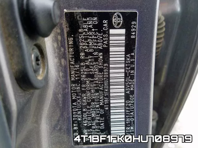 4T1BF1FK0HU708979 фото 2
