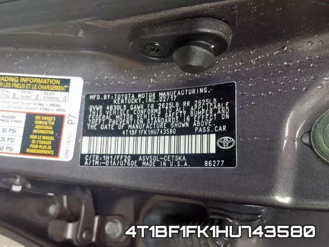 4T1BF1FK1HU743580 фото 2
