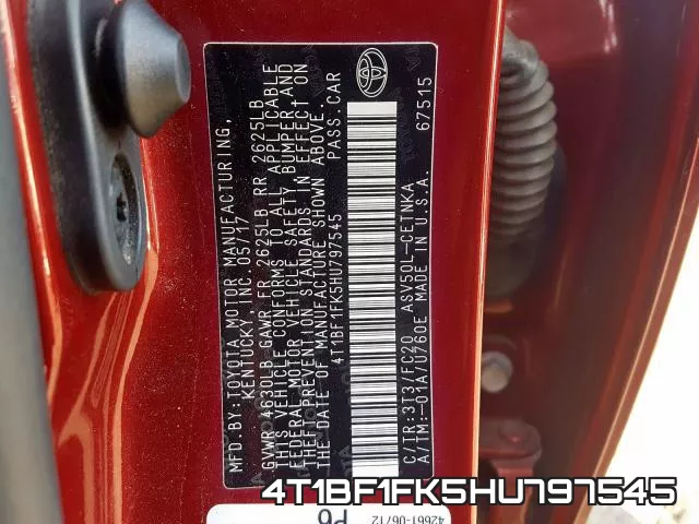 4T1BF1FK5HU797545 фото 2