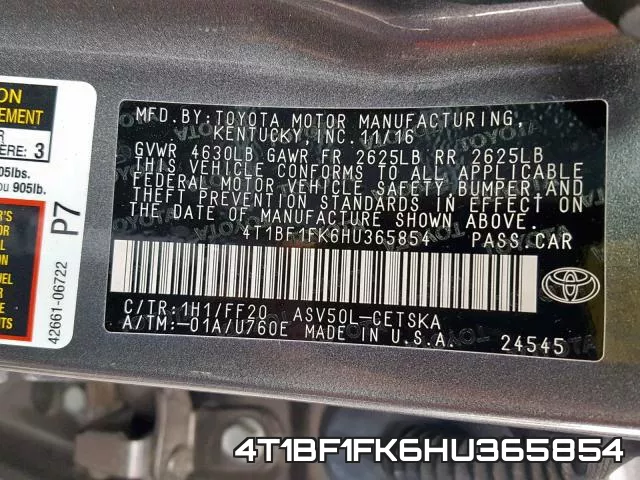 4T1BF1FK6HU365854 фото 2