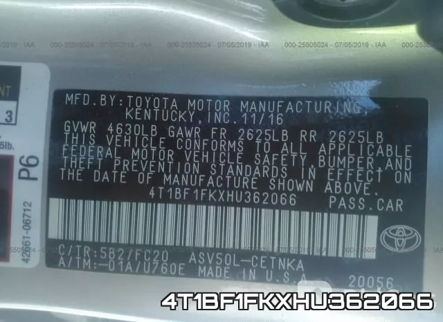 4T1BF1FKXHU362066 фото 6