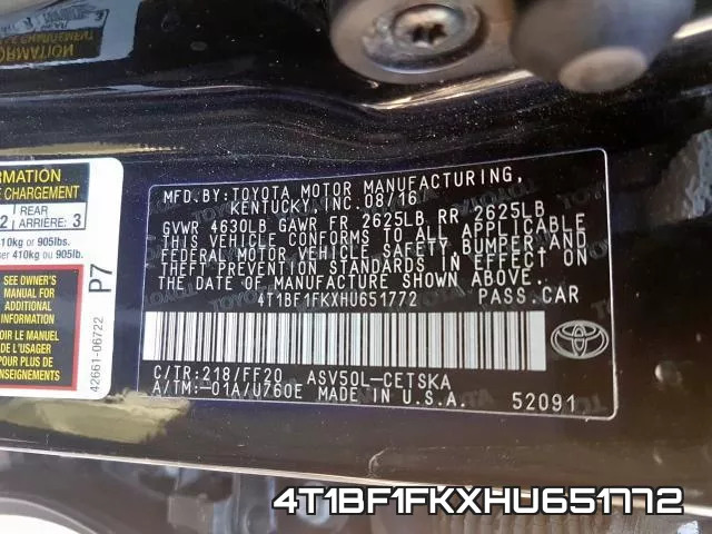 4T1BF1FKXHU651772 фото 2