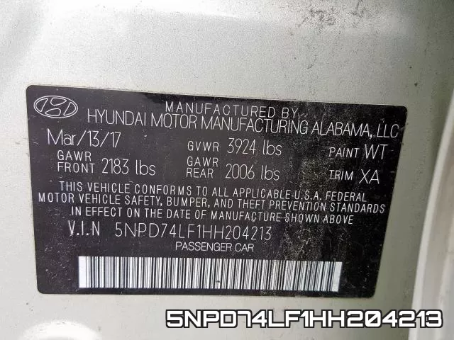 5NPD74LF1HH204213 фото 2