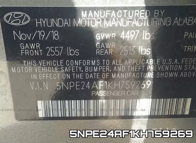 5NPE24AF1KH759269 фото 7
