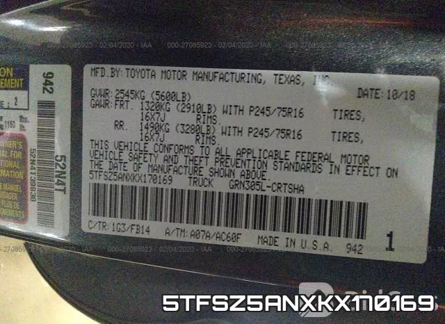 5TFSZ5ANXKX170169 фото 5