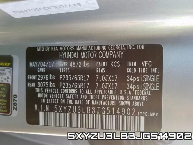 5XYZU3LB3JG514902 фото 2