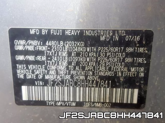 JF2SJABC8HH447841 фото 2