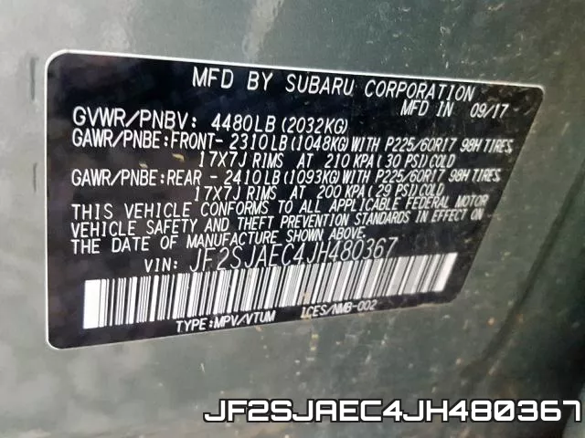 JF2SJAEC4JH480367 фото 2