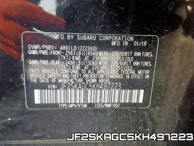 JF2SKAGC5KH497223 фото 2