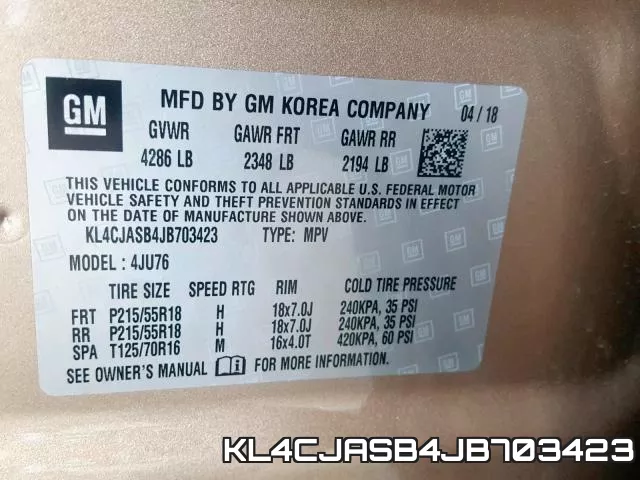 KL4CJASB4JB703423 фото 2