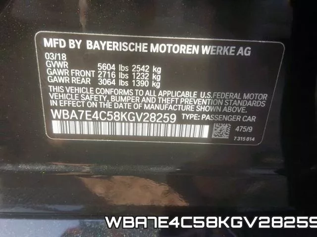 WBA7E4C58KGV28259 фото 2