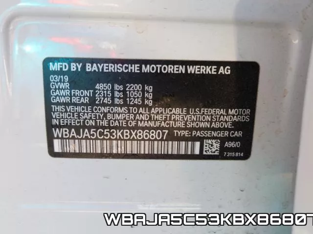 WBAJA5C53KBX86807 фото 2
