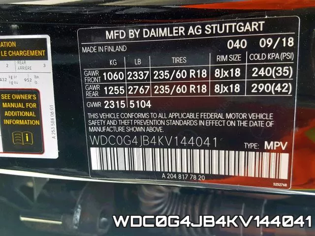 WDC0G4JB4KV144041 фото 2