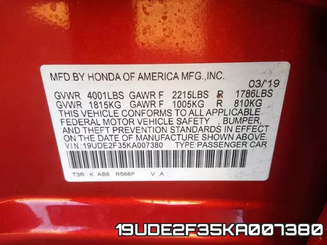 19UDE2F35KA007380 фото 2