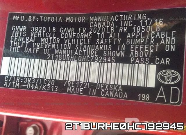 2T1BURHE0HC792945 фото 10