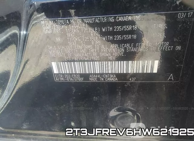 2T3JFREV6HW621925 фото 5