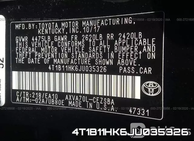 4T1B11HK6JU035326 фото 10