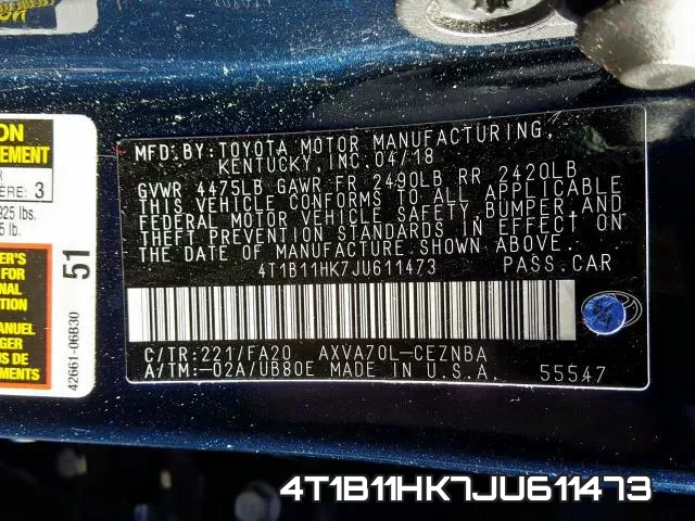 4T1B11HK7JU611473 фото 2