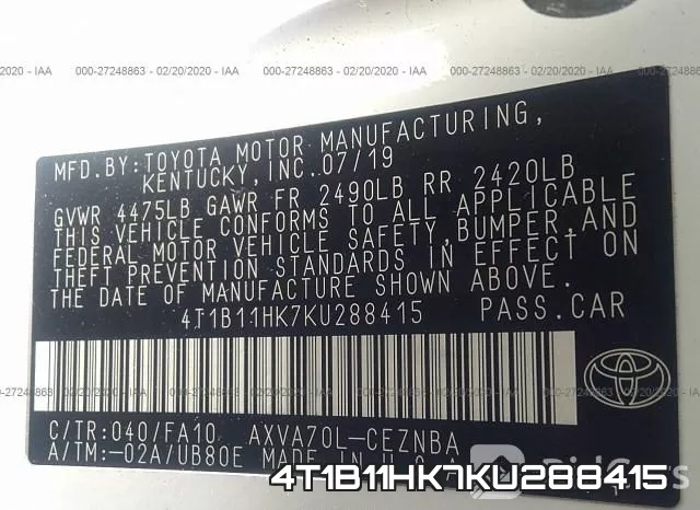 4T1B11HK7KU288415 фото 8