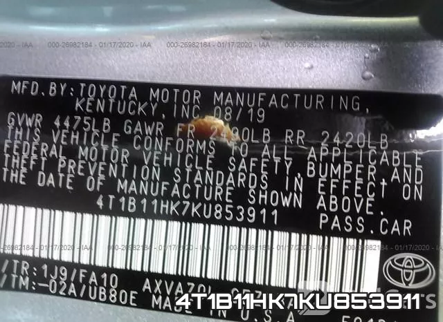 4T1B11HK7KU853911 фото 6