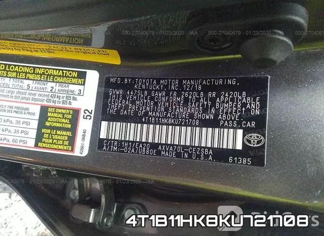 4T1B11HK8KU721708 фото 10
