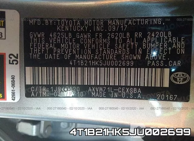 4T1B21HK5JU002699 фото 7